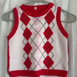 Red and Pink Argyle Sweater Vest Cropped